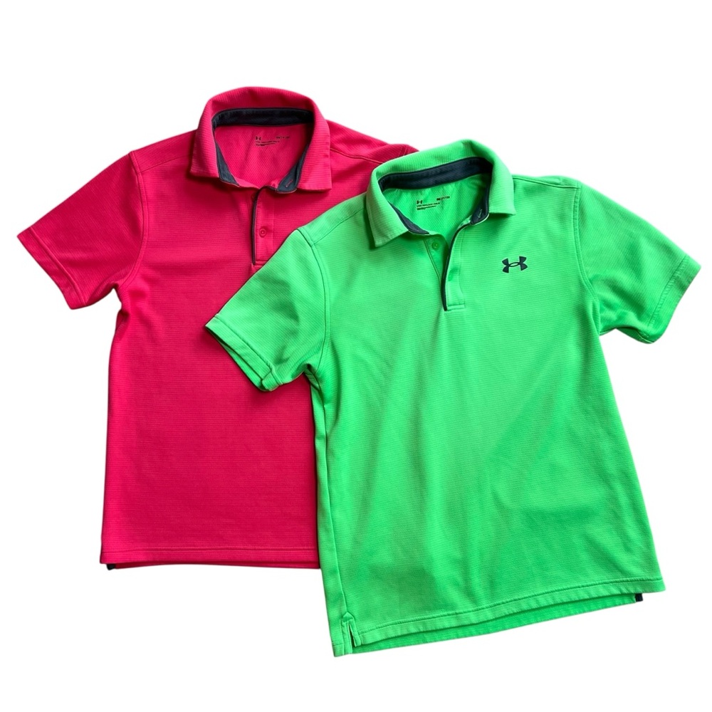 Lot Of 2 Under Armour 1290140 Mens UA Tech Polo Golf Shirt Neon Green Pink Small